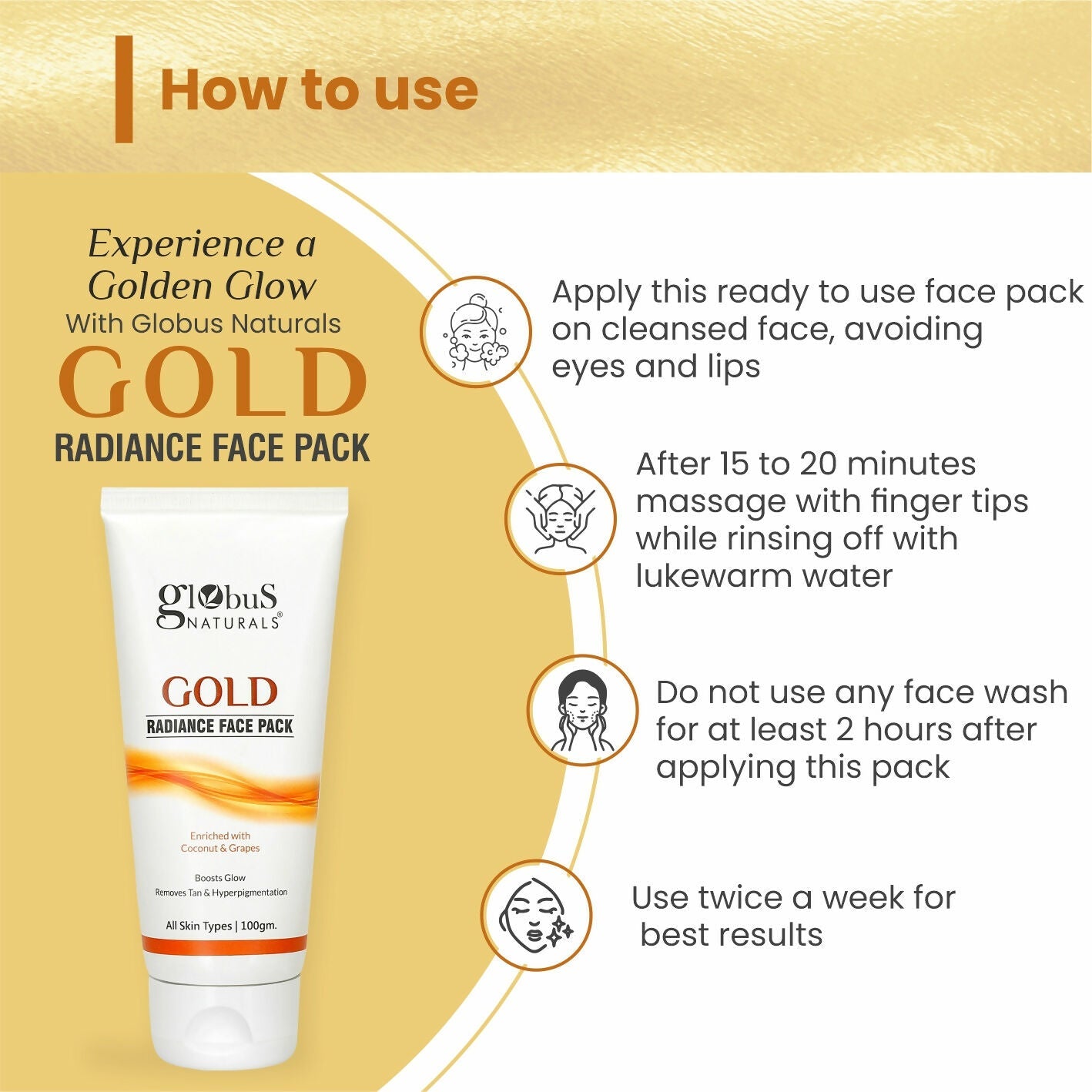 Globus Naturals Gold Radiance Anti Ageing & Brightening Face Pack | Swadesiicart