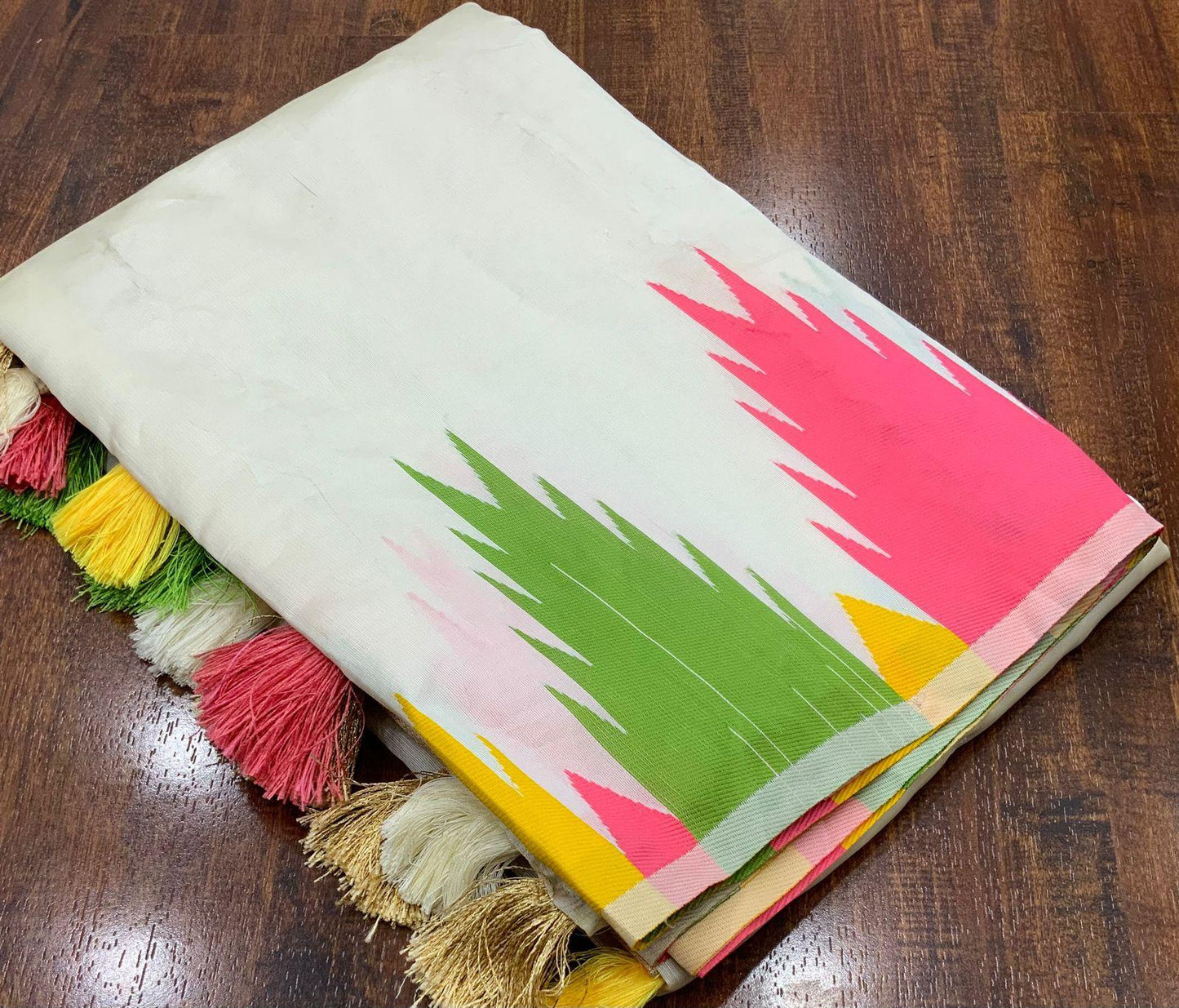 Cream Polycotton Woven Design Saree with Unstitched Blouse - Hiral Fashion | Swadesiicart