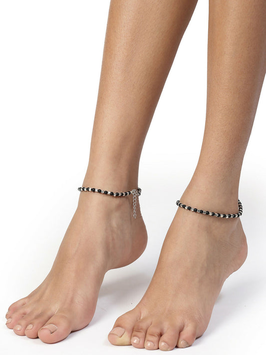 NVR Women's Evil Eye Black & Silver Anklets | Swadesiicart