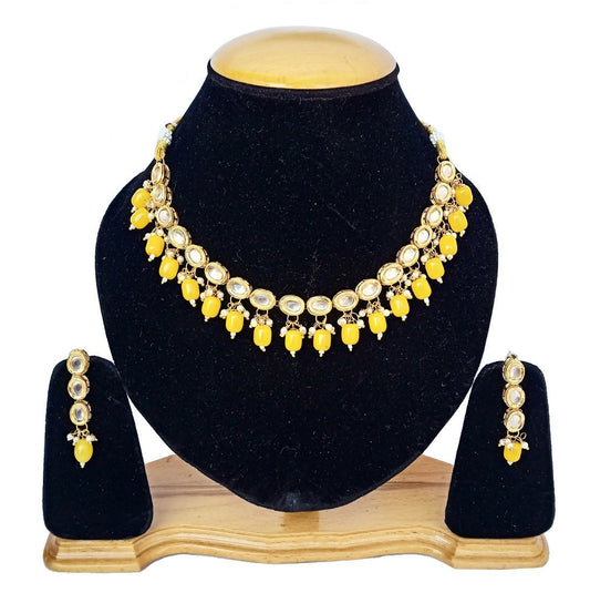 Joban Fashion Yellow kundan work Necklace Set | Swadesiicart