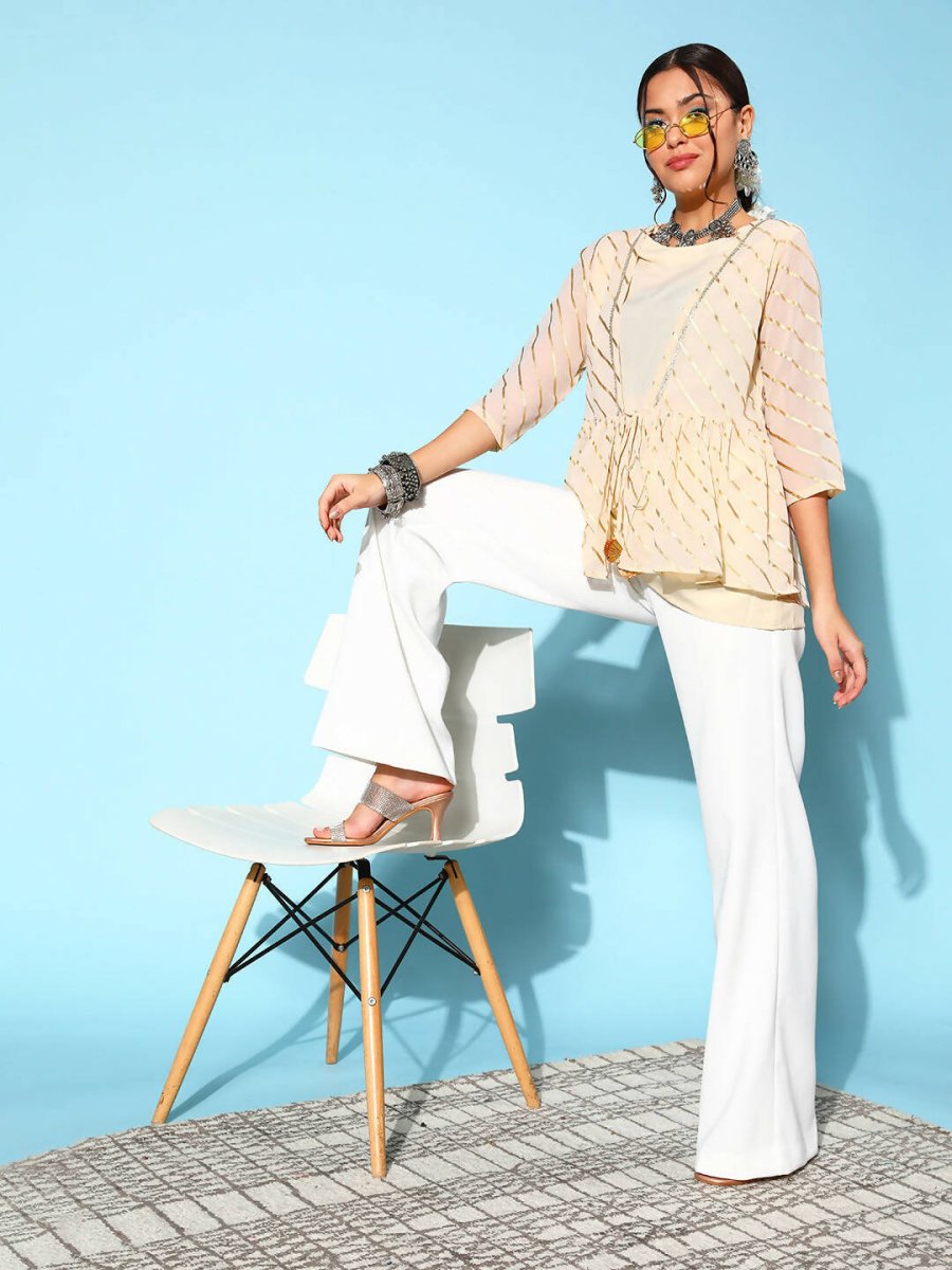 Ahalyaa Off-White Solid Fluid Tie-Up Top | Swadesiicart