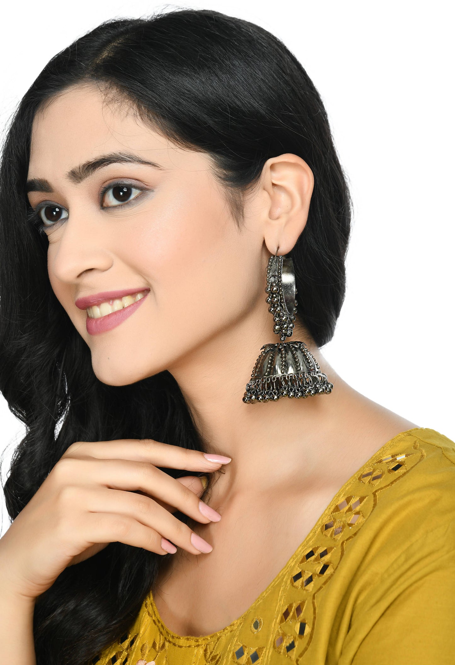 Mominos Fashion Johar Kamal Oxidised Black-Plated With Ghungroo Jhumkas - Swadesiicart