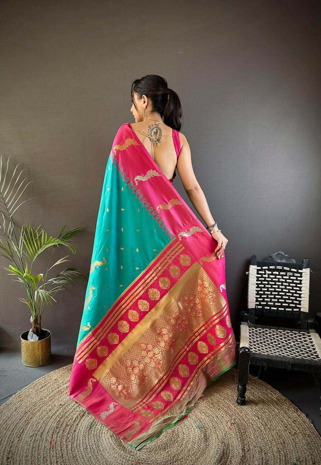 Joban Fashion Pink Peacock,Butti Banarasi Silk Sarees | Swadesiicart
