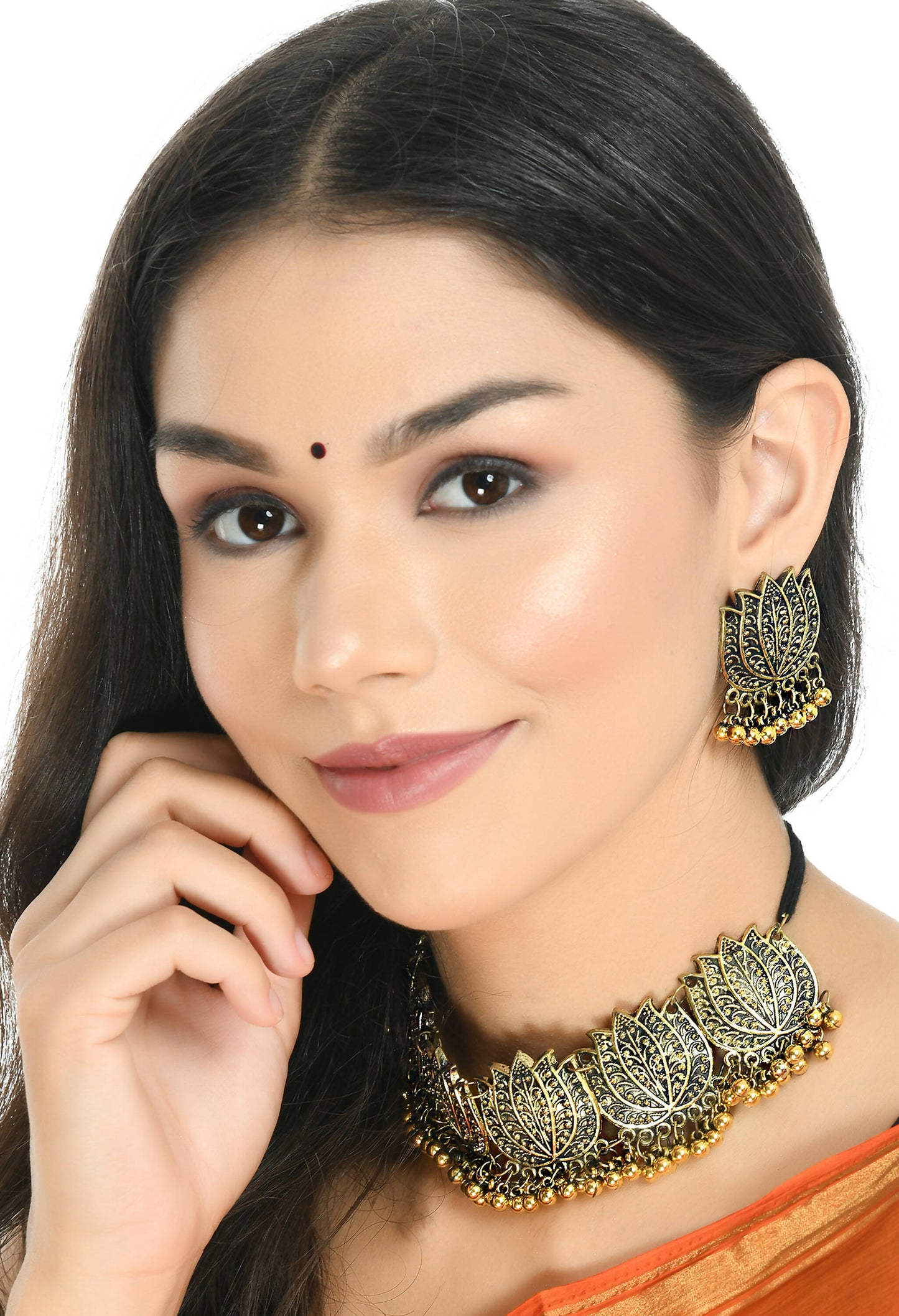 Mominos Fashion Johar Kamal Gold-Polished Brass Finish Lotus Design Choker For Women | Swadesiicart