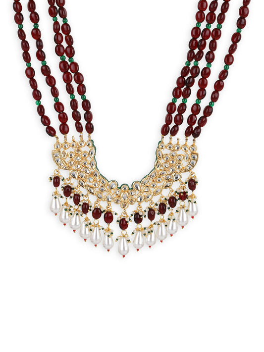 Gold-Toned Maroon Brass Gold-Polished Necklace - Ruby Raang | Swadesiicart