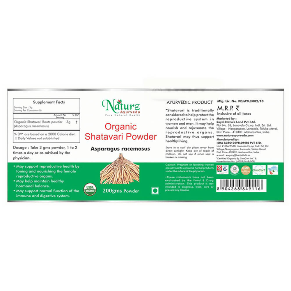Naturz Ayurveda Organic Shatavari Powder | Swadesiicart