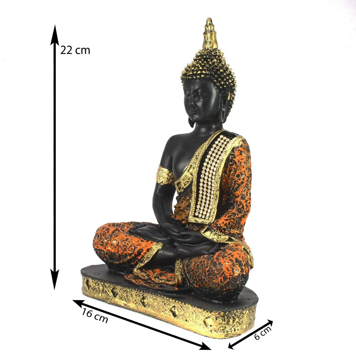 Swadesiicart Golden, Orange, and Black Polyresin Meditating Lord Buddha Statue
