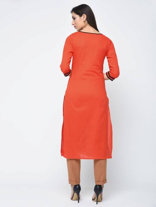 Aniyah Cotton Block Orange Straight Kurta (AN-124K) - Swadesiicart