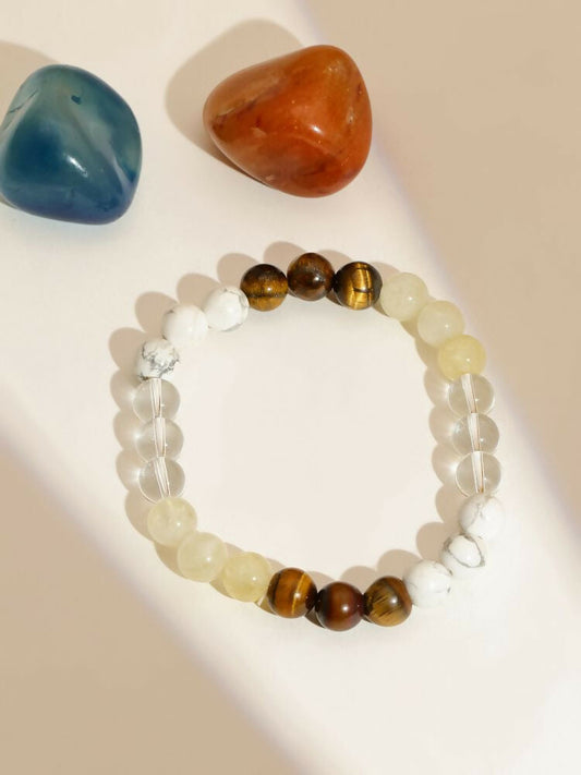 Clear Quartz and Tiger Eye Multicoloured Cyrstal Beads bracelet - Ruby Raang | Swadesiicart