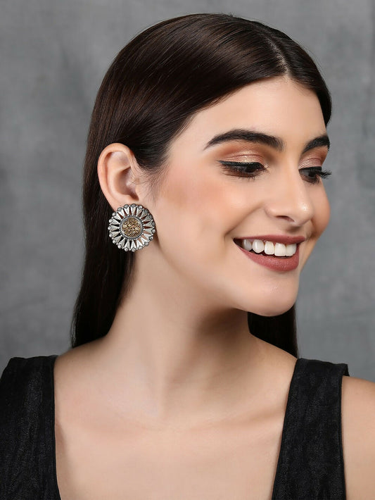 Joban Fashion Women Round Shape Dual Tone Brass Earrings | Swadesiicart