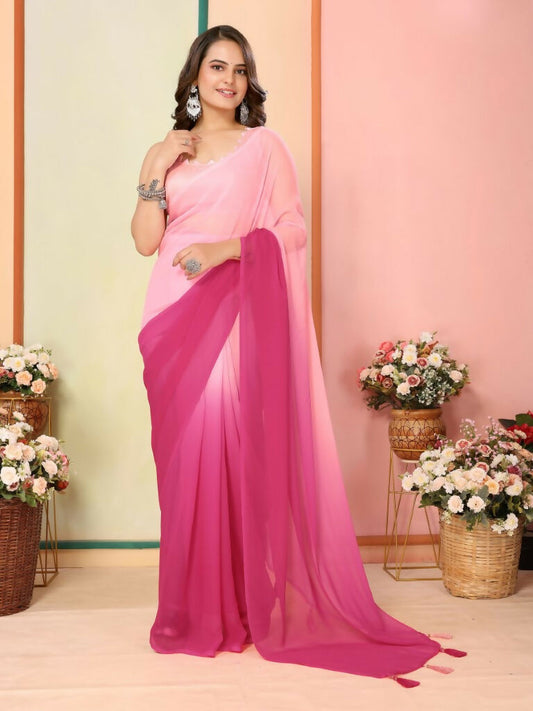 Pink Georgette Pedding Color Printed Ready To Wear Saree - Aalaya | Swadesiicart