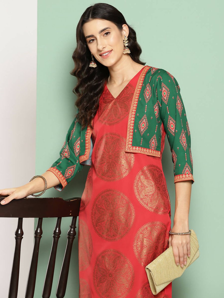 Ahalyaa Women's Traditional wear Kurta - Red | Swadesiicart