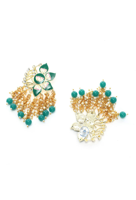 Mominos Fashion Johar Kamal Gold-Polished Kundan Green Meenakari Earrings - Swadesiicart