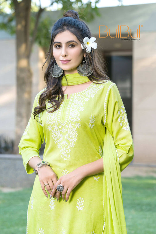BulBul Akshyani Green Rayon Kurta Set with Dupatta - Swadesiicart