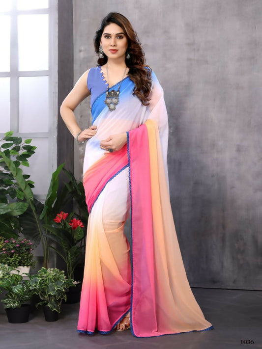 Partywear Designer Multi Georgette Fancy Saree - Satrangi | Swadesiicart
