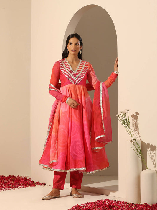 Pomcha Jaipur Pink Gul Bahaar Anarkali Set | Swadesiicart