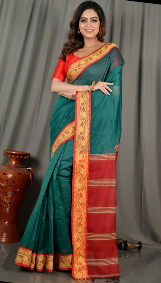 Exclusive Collection Beautiful Khadi Cotton Green Handloom Saree - Swadesiicart
