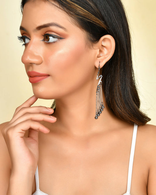 VOJ Women Rhodium-Plated Drop Chain Earrings Stainless Steel Drops & Danglers - VOJ (Valley Of Jewellery)