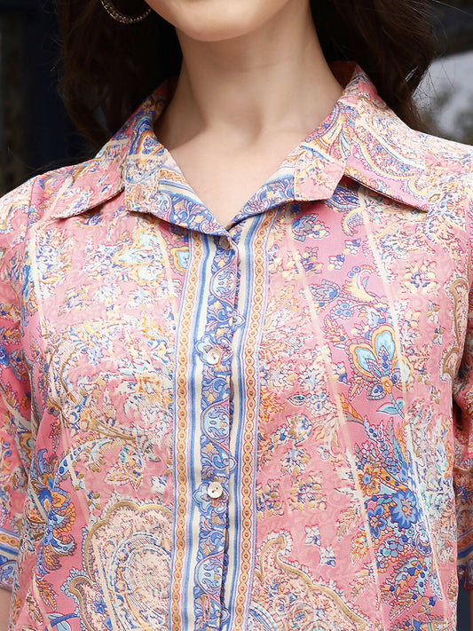 Pink Rayon Floral Printed Top with Matching Bottom - Eesha - Swadesiicart