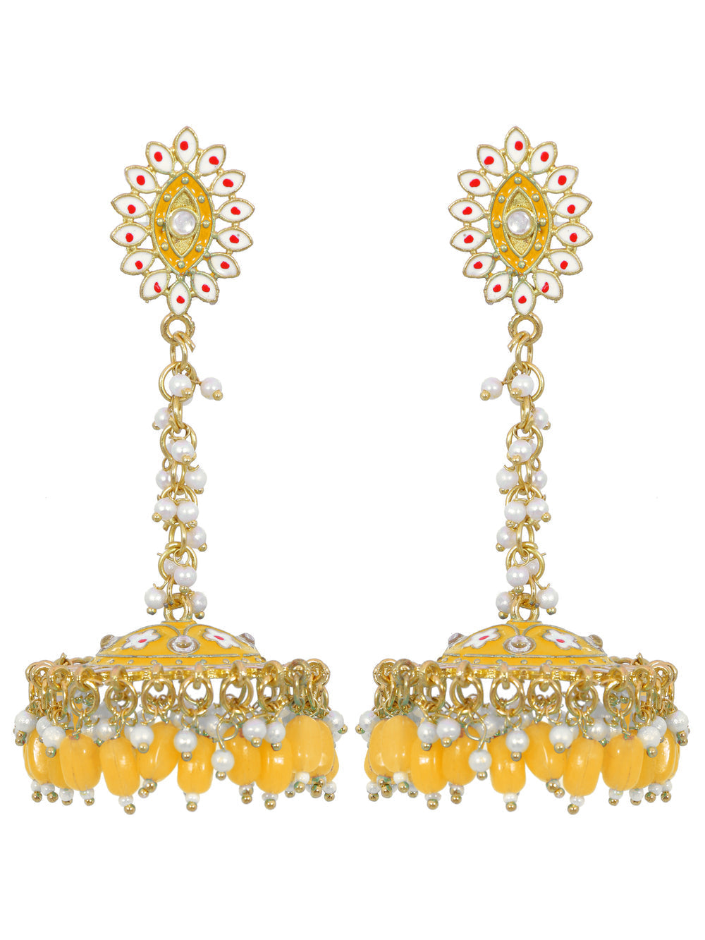 Stylish Partywear Yellow Meenakari Jhumki Earrings for Womens by House of Ree | Swadesiicart