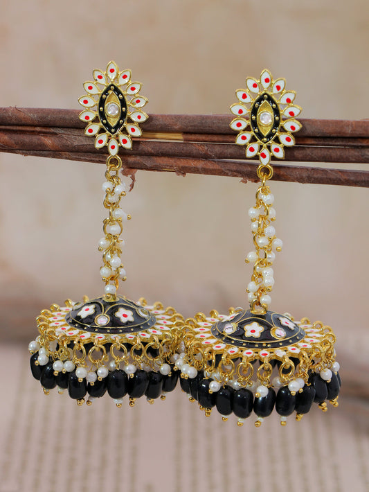 Stylish Partywear Black Meenakari Jhumki Earrings for Womens by House of Ree | Swadesiicart