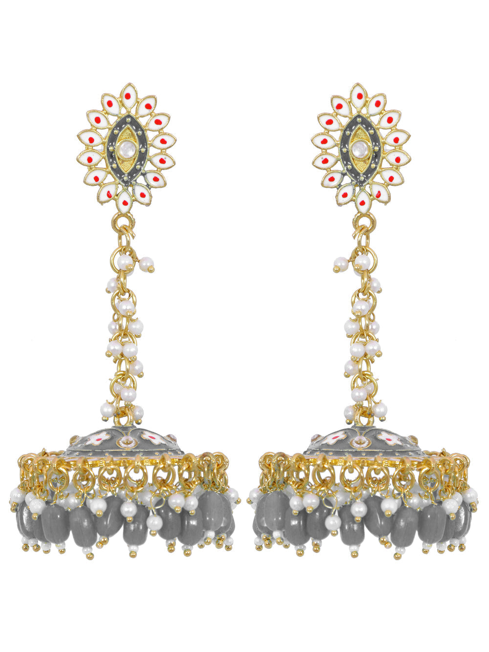 Stylish Partywear Gray Meenakari Jhumki Earrings for Womens by House of Ree | Swadesiicart