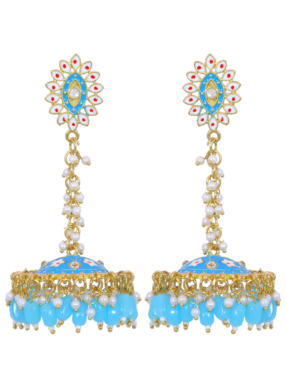 Stylish Partywear Sky Blue Meenakari Jhumki Earrings for Womens by House of Ree | Swadesiicart