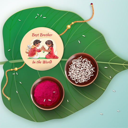 Indianvibez Best Brother in the World Metal Rakhi with Fridge Magnet - Kids Rakhi - Swadesiicart
