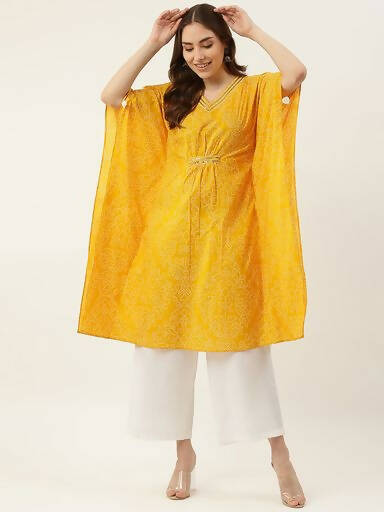 FIORRA Women's Printed Pure Cotton Kaftan Kurta - Yellow