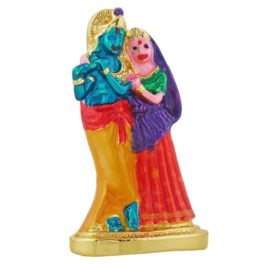 Estele Gold-Polished Devotional Shree Radha Krishna Idol with multi-color Stone Type:Enamel for Home/Car Decor - Swadesiicart