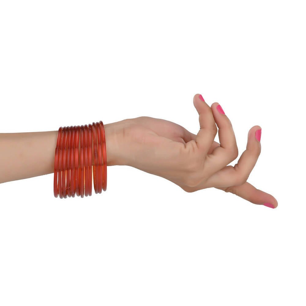 Afast Shining Red Glass Wedding, Party, Daily Use Bangle Set, Set Of 12 - Swadesiicart