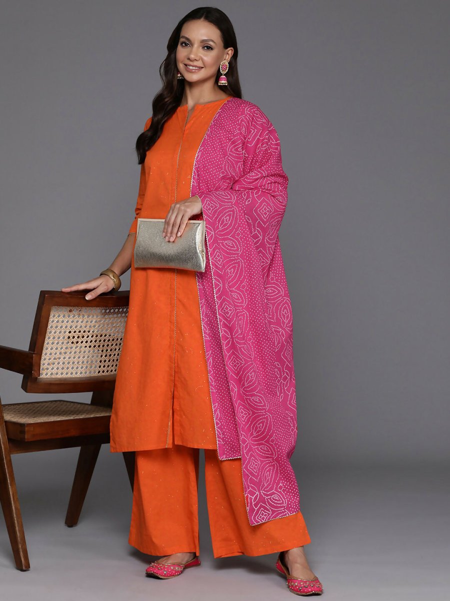 Ahalyaa Women's Traditional wear Kurta Set - Orange | Swadesiicart