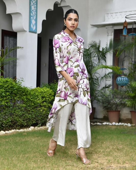 Vaasva Women's Cream Musline Viscose Digital Printed Cord Set - Swadesiicart