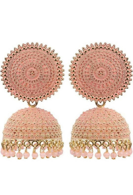 Mominos Fashion Joharkamal Gold-Polished Meenakari Jhumkas For Women & Girls (Peach)