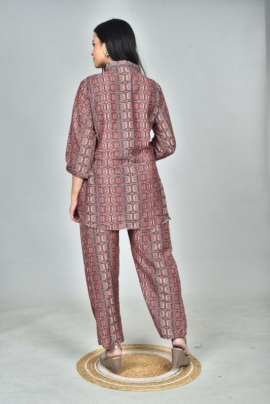 Morchari Digital Print Semi Muslin Co-Ord Set Top & Trouser-Multicolor - Swadesiicart