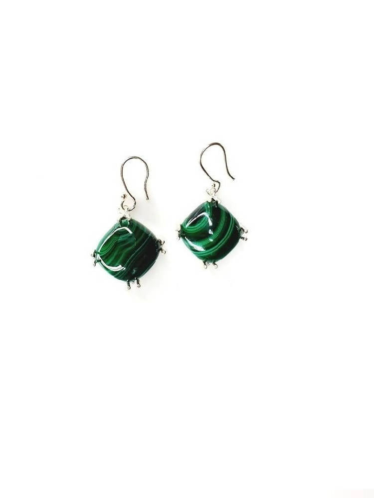 Bling Accessories Malachite Semi Precious Natural Stone Earrings | Swadesiicart