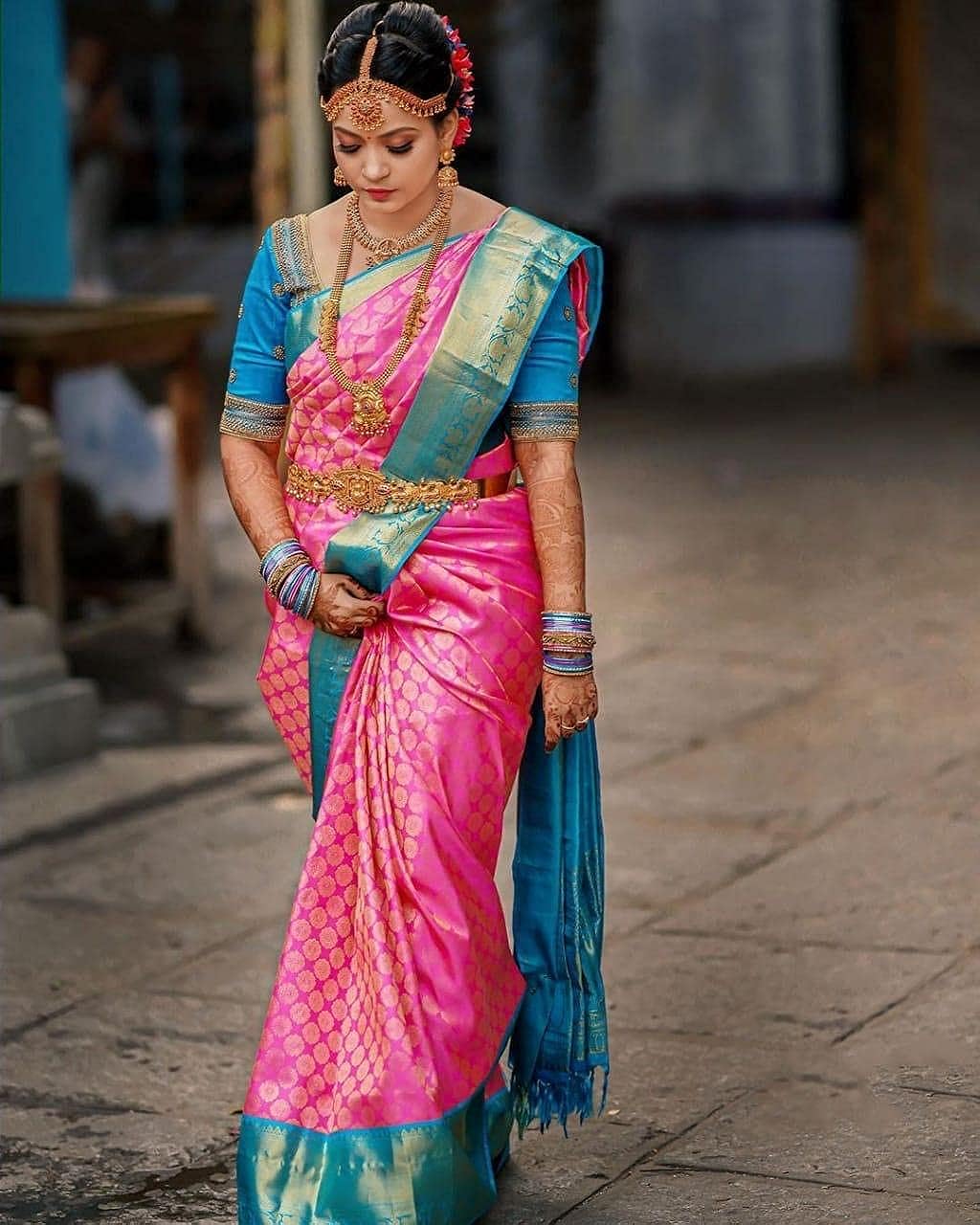 Vamika Weaving Banarasi Jacquard pink Kanjivaram Saree | Swadesiicart