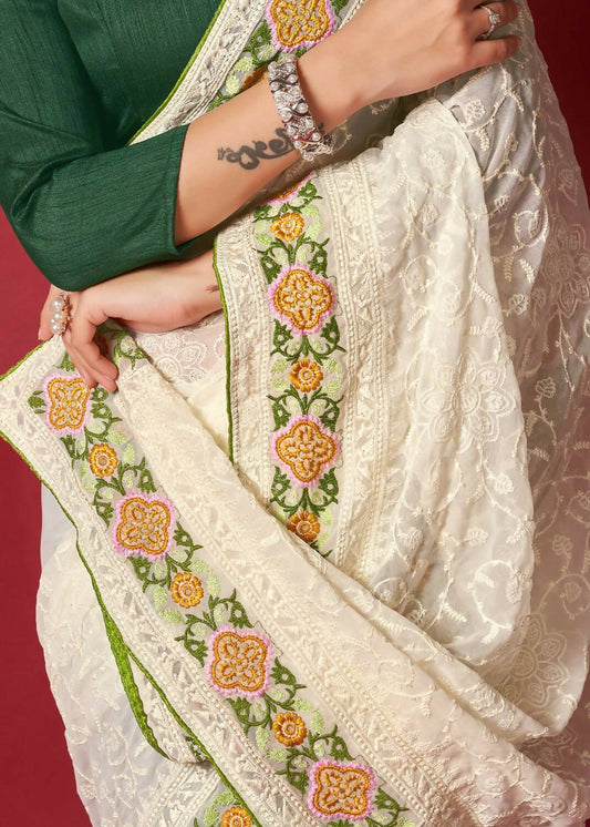 Vamsee White Georgette Designer Saree - Swadesiicart