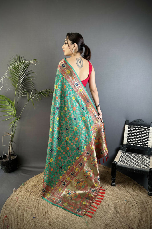 Joban Fashion Green Banarasi Soft Silk Woven Saree | Swadesiicart