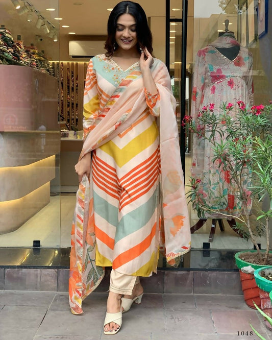 Partywear Designer Maslin Multi Stitched Suit With Dupatta - Tanisha | Swadesiicart