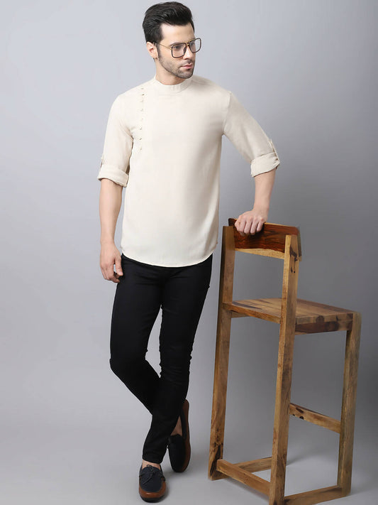 Even Apparels Cream Pure Cotton Men's Kurta With Side Placket | Swadesiicart