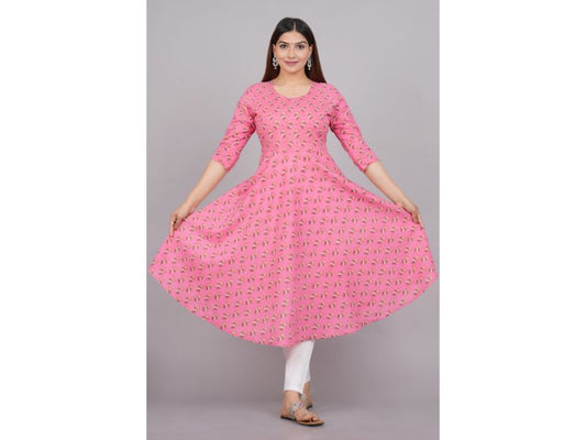 House of RP Women Pink Cotton Floral Print Anarkali Kurta