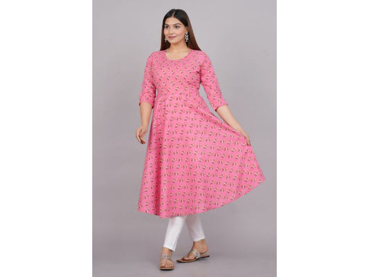 House of RP Women Pink Cotton Floral Print Anarkali Kurta