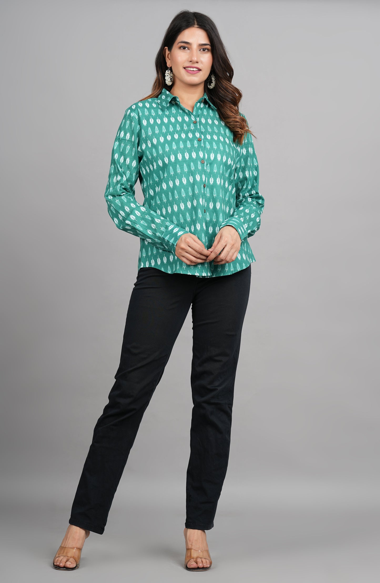 House of RP Women Cotton Green Print Casual Shirt | Swadesiicart