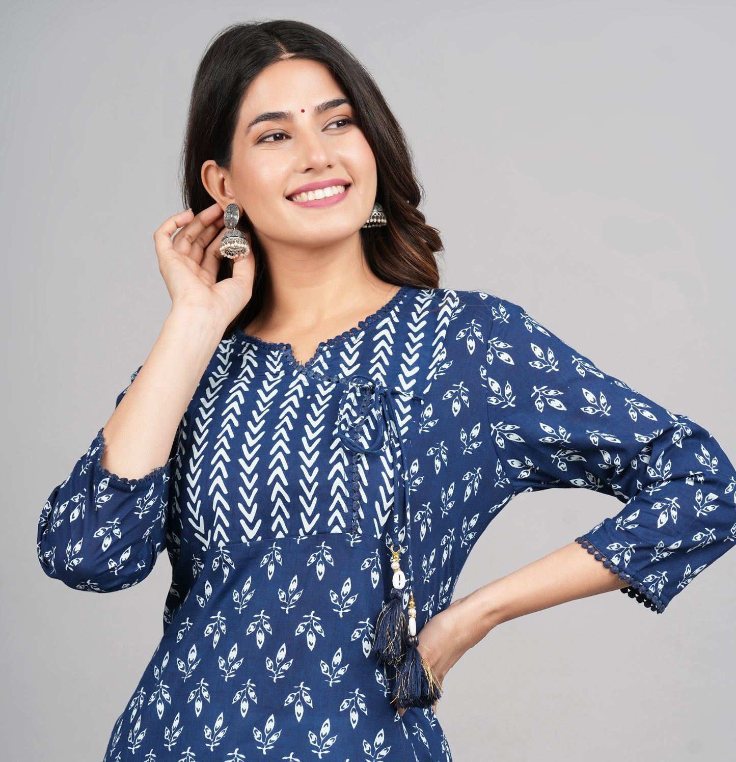 House of RP Women Cotton Blue Floral Print Straight Kurta | Swadesiicart