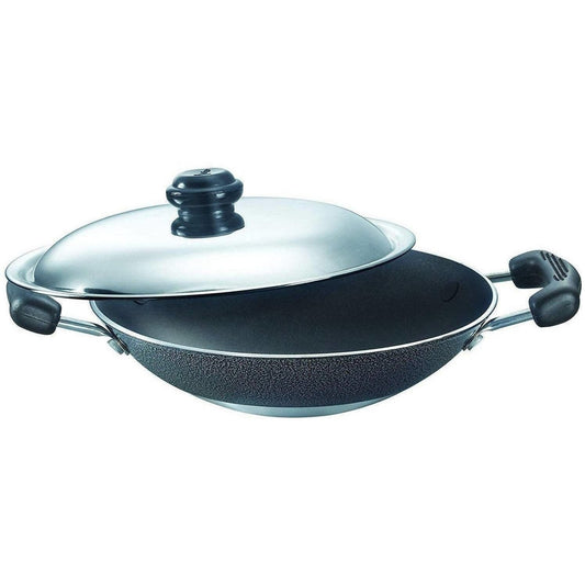 Prestige Omega Select Plus Residue Free Non-Stick Deep Appachetty with Lid, 20cm,Black and stainless steel - Swadesiicart