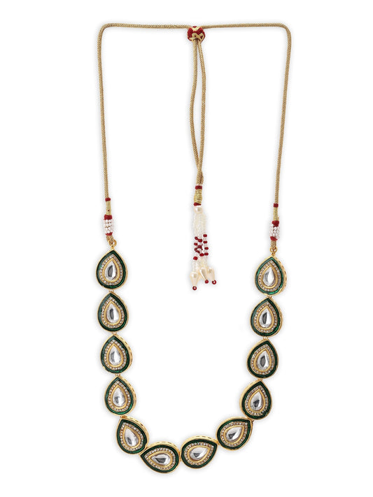 Green White Brass Gold-Polished Necklace - Ruby Raang | Swadesiicart