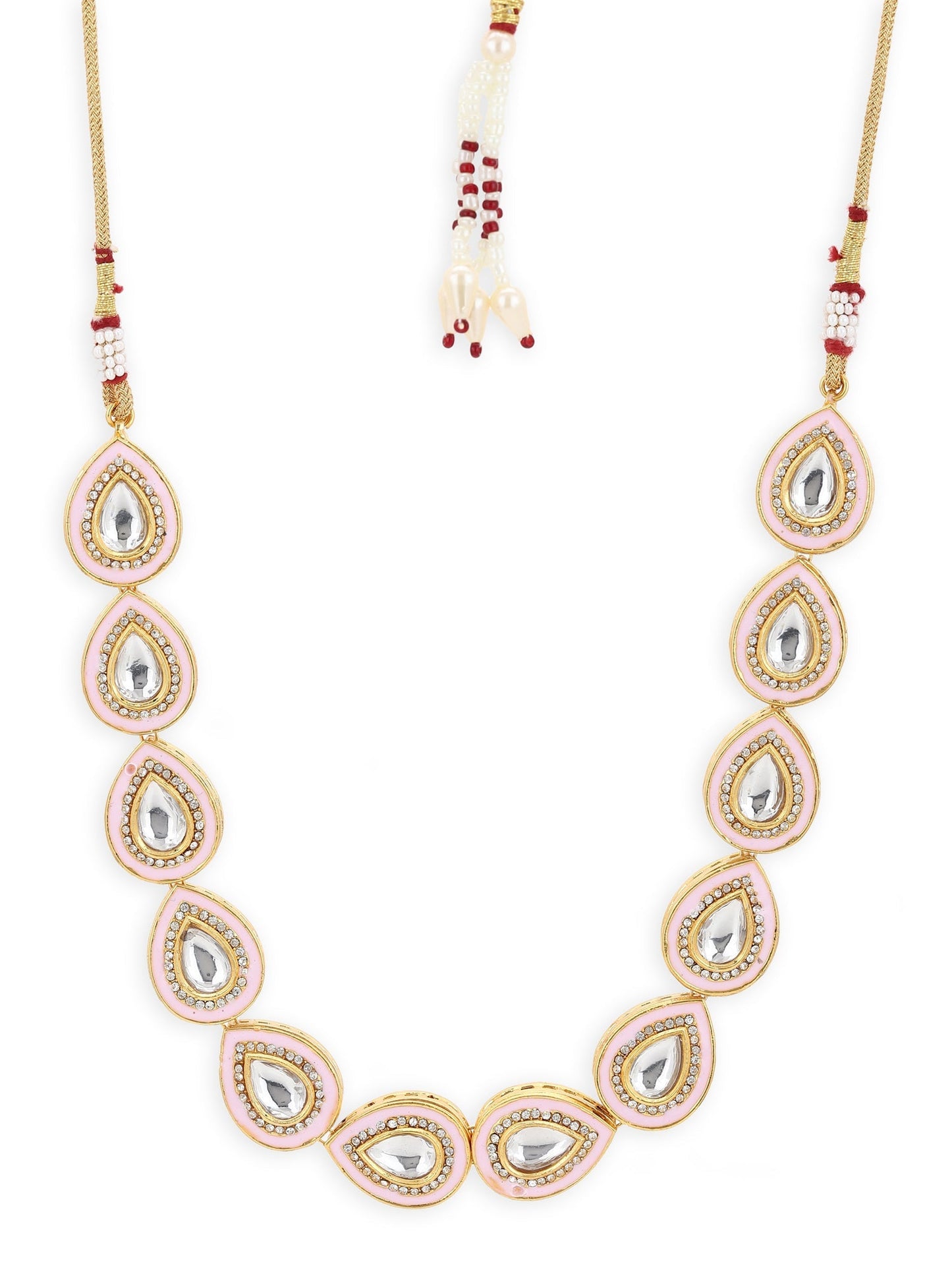 Pink Brass Gold-Polished Kundan Necklace - Ruby Raang | Swadesiicart