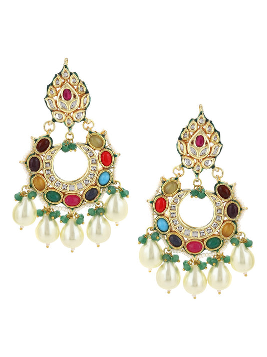 Multicoloured Gold-Polished Circular Drop Earrings - Ruby Raang | Swadesiicart