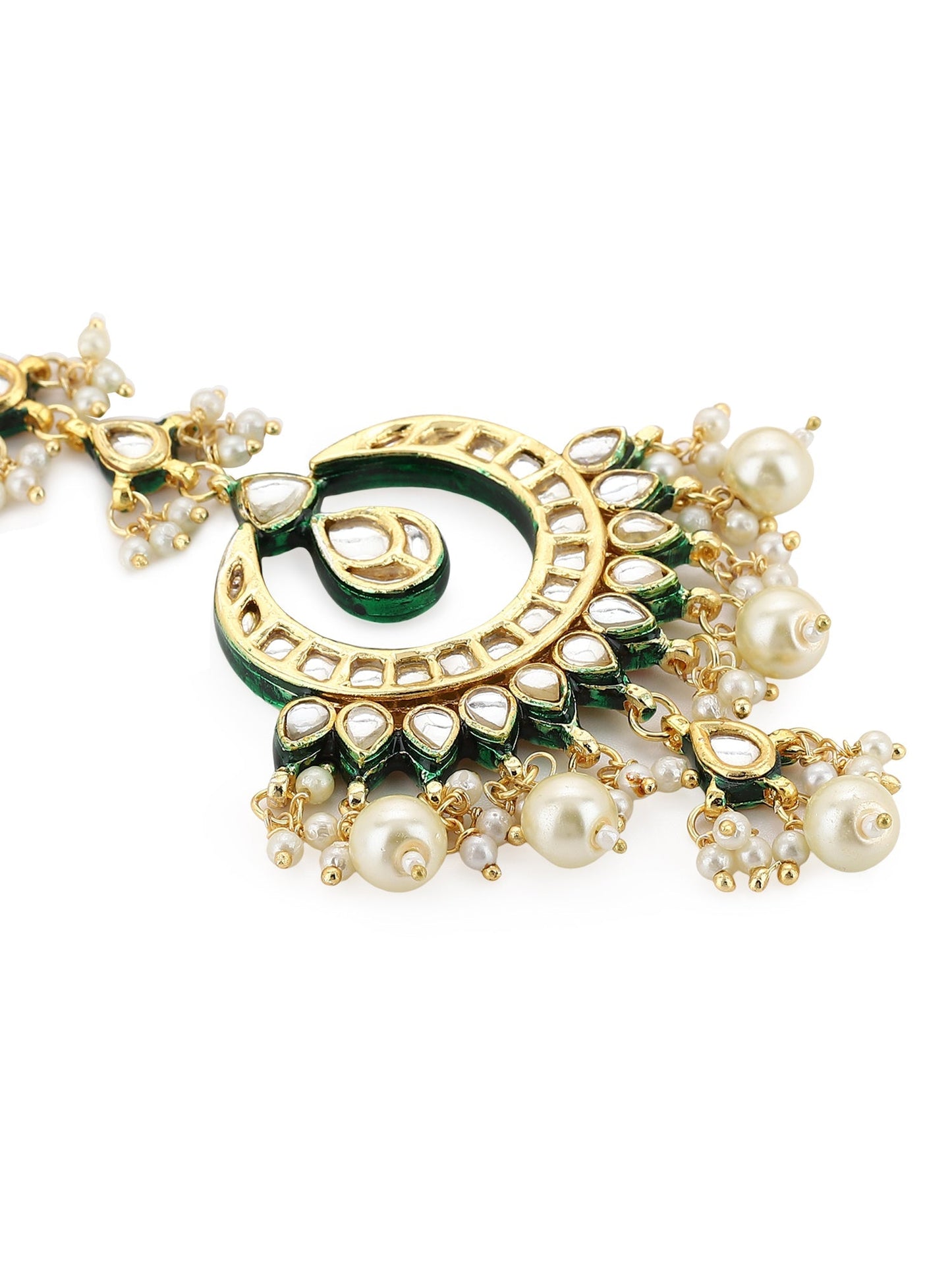 Gold-Polished Green Kundan-Studded Pearl Beaded Jewellery Set - Ruby Raang - Swadesiicart